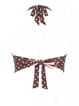 Pink Striped Polka Dot Halter Tied Back Reversible Tankini Top