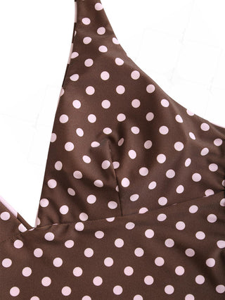 Pink Striped Polka Dot Halter Tied Back Reversible Tankini Top
