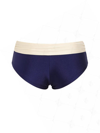 Deep Blue Colorblock Ruched Bowknot Foldover Bikini Bottom Cheeky Swim Boyshorts