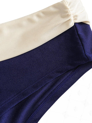 Deep Blue Colorblock Ruched Bowknot Foldover Bikini Bottom Cheeky Swim Boyshorts