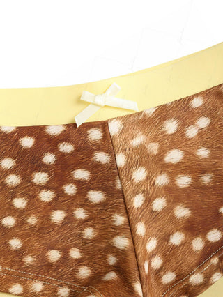 Brown Deer Print Bowknot Bikini Bottom Cheeky Swim Boyshorts