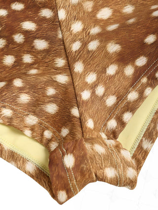 Brown Deer Print Bowknot Bikini Bottom Cheeky Swim Boyshorts