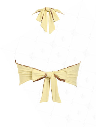 Brown Deer Print Bowknot Halter Tied Back Reversible Tankini Top