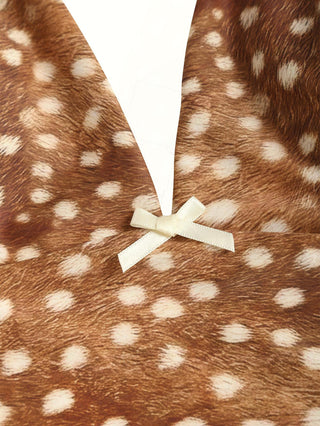 Brown Deer Print Bowknot Halter Tied Back Reversible Tankini Top