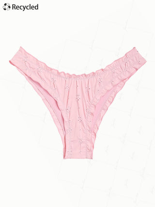 Pink Recycled Fabric Jacquard Ruffles Edge Cheeky Bikini Bottom