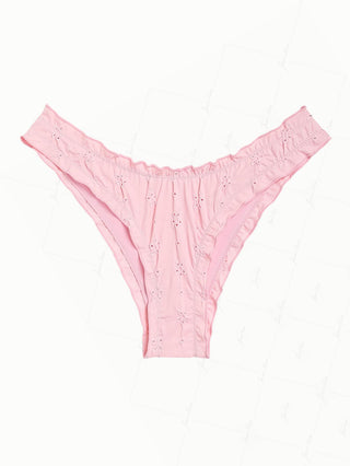 Pink Recycled Fabric Jacquard Ruffles Edge Cheeky Bikini Bottom