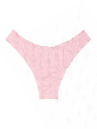 Pink Recycled Fabric Jacquard Ruffles Edge Cheeky Bikini Bottom