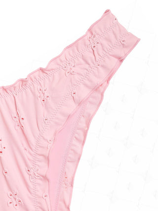 Pink Recycled Fabric Jacquard Ruffles Edge Cheeky Bikini Bottom