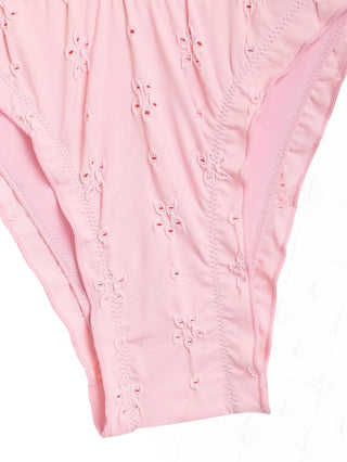 Pink Recycled Fabric Jacquard Ruffles Edge Cheeky Bikini Bottom