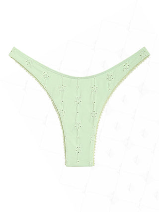 Light Green Recycled Fabric Jacquard Lace Bowknot Cheeky Bikini Bottom
