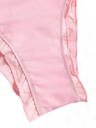 Pink Recycled Fabric Jacquard Ruffles Edge Cheeky Bikini Bottom