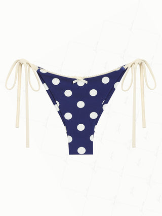 Deep Blue Polka Dot Lace Bowknot String Cheeky Brazilian Bikini Bottom