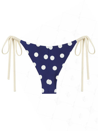 Deep Blue Polka Dot Lace Bowknot String Cheeky Brazilian Bikini Bottom