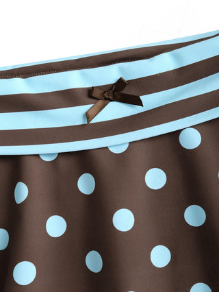 Coffee Striped Polka Dot Bowknot Micro Cover Up Swim Skirt