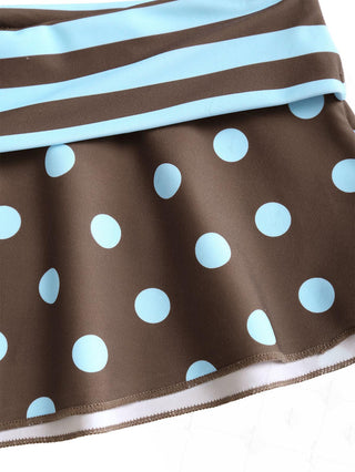 Coffee Striped Polka Dot Bowknot Micro Cover Up Swim Skirt