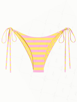 Yellow Striped Polka Dot Print Reversible Cheeky Brazilian Bikini Bottom