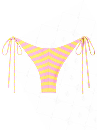 Yellow Striped Polka Dot Print Reversible Cheeky Brazilian Bikini Bottom