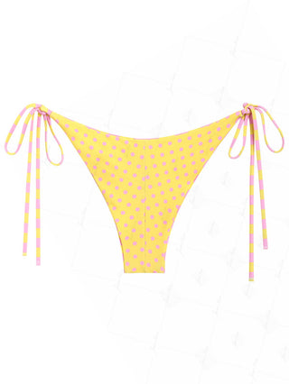 Yellow Striped Polka Dot Print Reversible Cheeky Brazilian Bikini Bottom