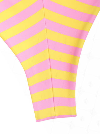 Yellow Striped Polka Dot Triangle Top & Cheeky Brazilian Bottom Reversible Bikini Set