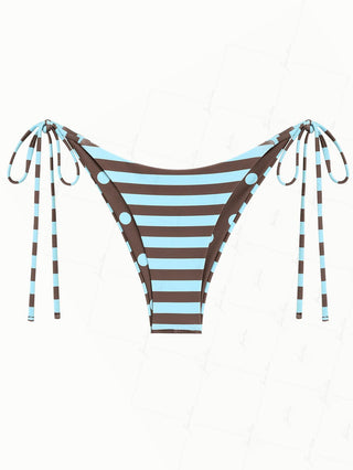Coffee Striped Polka Dot Print Reversible Cheeky Brazilian Bikini Bottom