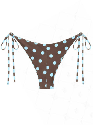 Coffee Striped Polka Dot Print Reversible Cheeky Brazilian Bikini Bottom