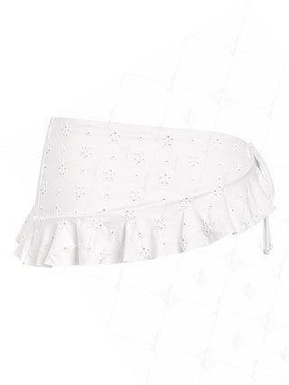 White Recycled Fabric Jacquard Ruffles Hem Sarong Style Cover Up Skirt