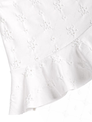 White Recycled Fabric Jacquard Ruffles Hem Sarong Style Cover Up Skirt