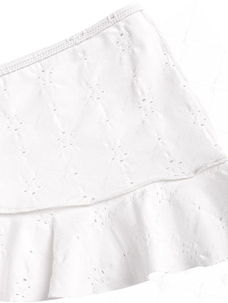 White Recycled Fabric Jacquard Ruffles Hem Sarong Style Cover Up Skirt