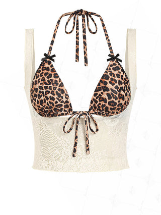 Crystal Cream Lace Low Cut Two-way Crop Tank Top