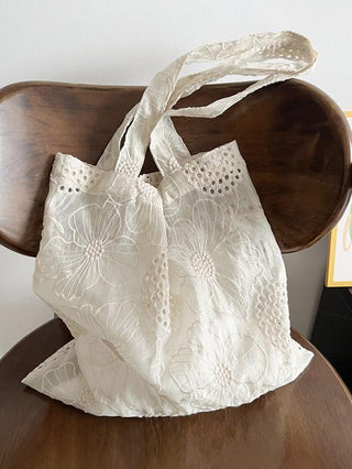 French Literary Semi-sheer Floral Embroidery Eyelet Shoulder Bag