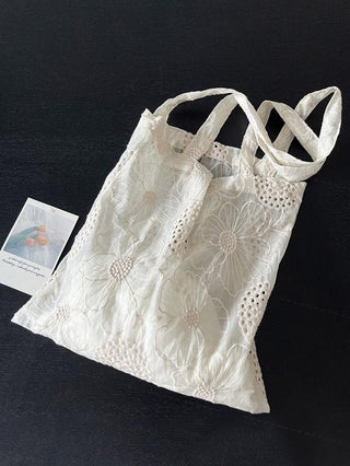 French Literary Semi-sheer Floral Embroidery Eyelet Shoulder Bag