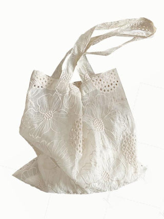 French Literary Semi-sheer Floral Embroidery Eyelet Shoulder Bag
