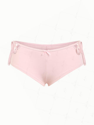 Pink Solid Color Cutout Tie Side Bikini Bottom Cheeky Swim Boyshorts