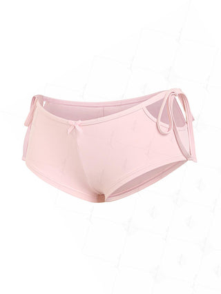 Pink Solid Color Cutout Tie Side Bikini Bottom Cheeky Swim Boyshorts