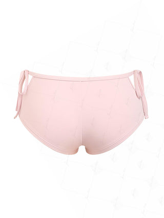 Pink Solid Color Cutout Tie Side Bikini Bottom Cheeky Swim Boyshorts