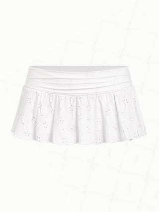 White Recycled Fabric Jacquard Foldover Cover Up Skirt