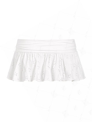 White Recycled Fabric Jacquard Foldover Cover Up Skirt