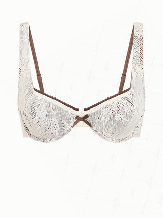 Crystal Cream Contrast Lace Bowknot Underwire Bikini Top