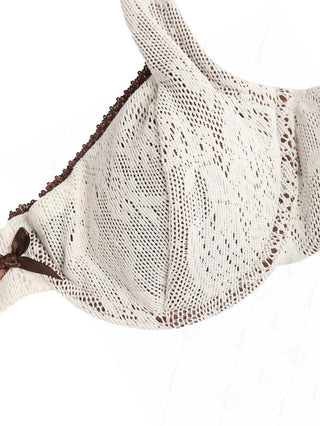 Crystal Cream Contrast Lace Bowknot Underwire Bikini Top