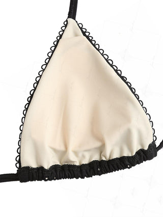 Black Recycled Fabric Jacquard Picot Halter Triangle Bikini Top