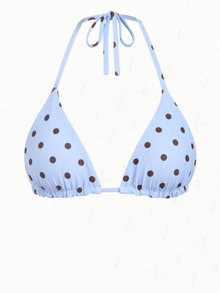 Sky Blue Polka Dot Print Halter Triangle Reversible Bikini Top