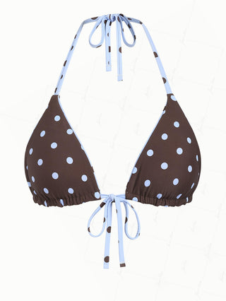 Sky Blue Polka Dot Print Halter Triangle Reversible Bikini Top