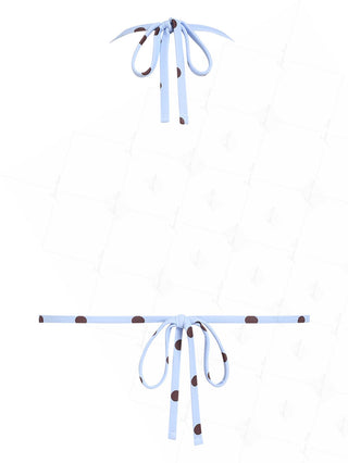 Sky Blue Polka Dot Print Halter Triangle Reversible Bikini Top