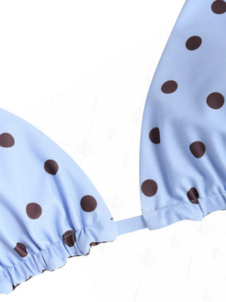 Sky Blue Polka Dot Print Halter Triangle Reversible Bikini Top