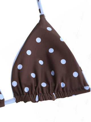 Sky Blue Polka Dot Print Halter Triangle Reversible Bikini Top
