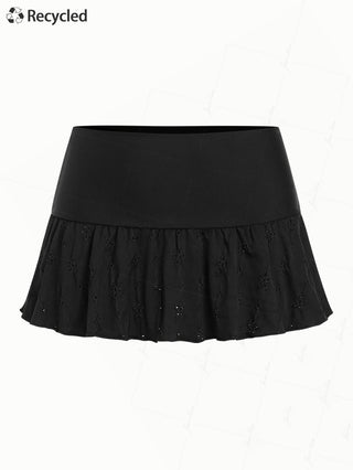 Black Recycled Fabric Jacquard Foldover Cover Up Skirt