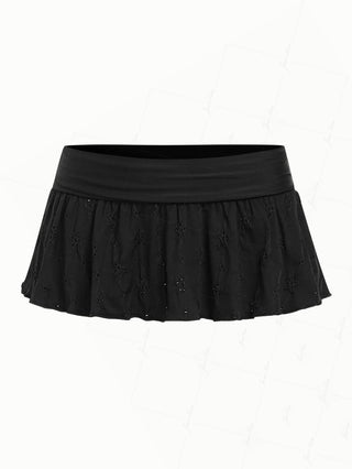Black Recycled Fabric Jacquard Foldover Cover Up Skirt