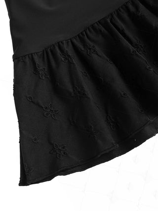 Black Recycled Fabric Jacquard Foldover Cover Up Skirt