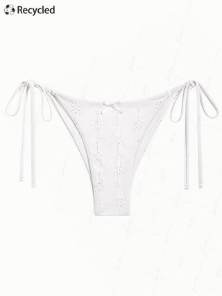 White Recycled Fabric Jacquard String Cheeky Brazilian Bikini Bottom