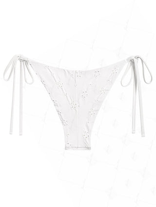 White Recycled Fabric Jacquard String Cheeky Brazilian Bikini Bottom